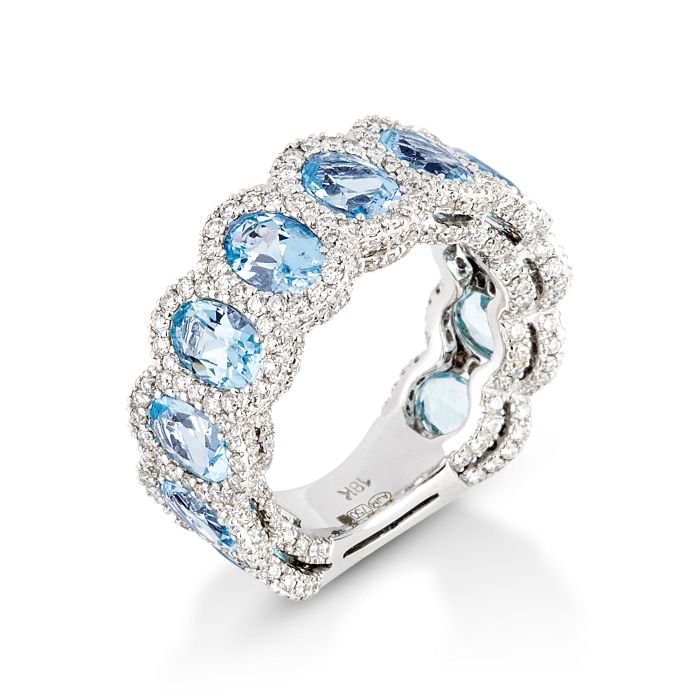 Art Deco Oval London Blue Topaz Diamond Engagement Ring 14K White Gold