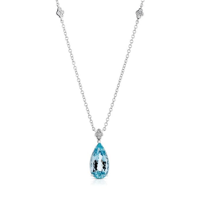 Aquamarine Scalloped Diamond Collar Necklace - Nazar's & Co. Jewelers
